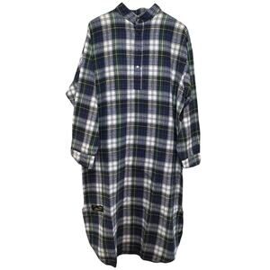 Vtg Vermont Flannel Company 100% Cotton Blue Green Plaid USA Mens Night Gown